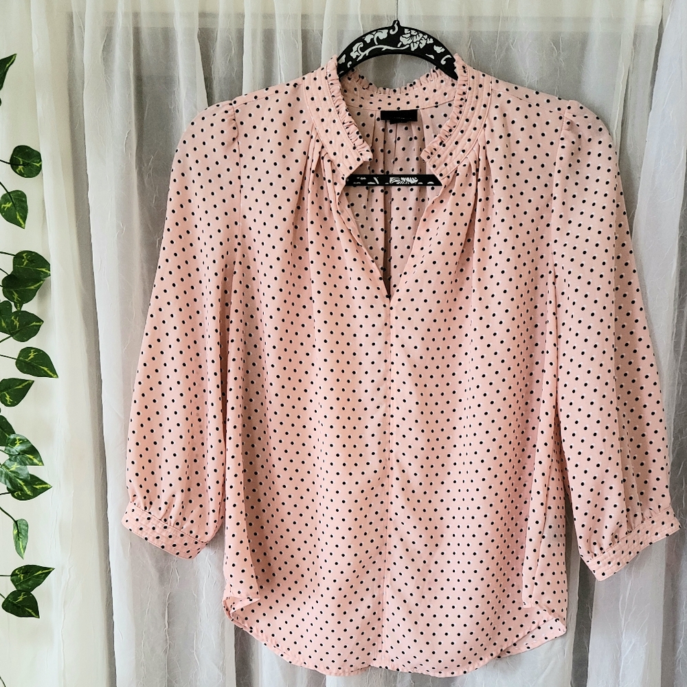 Coral pink polka dot blouse